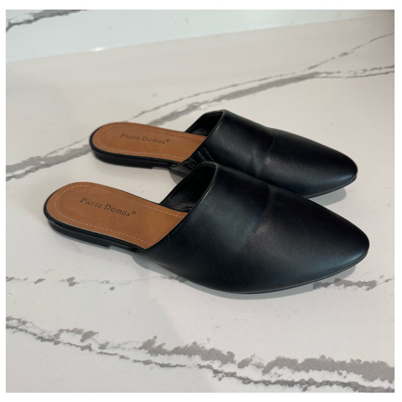 Pierre Dumas Women's Black Leather Slides Size 7 - Picture 1 of 7